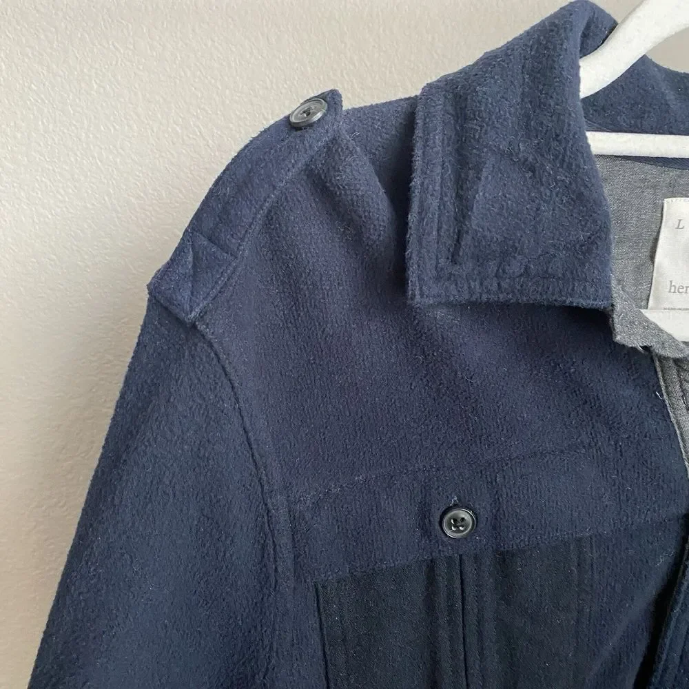 Banana Republic Heritage Collection Navy Button Up Fleece Shirt Men's Size Large